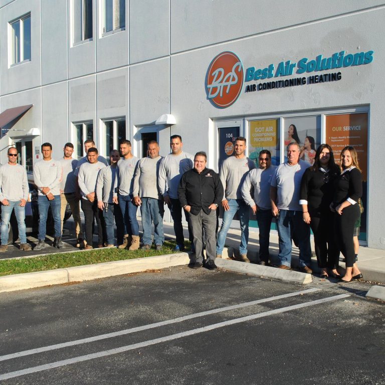 Best Air Solutions team standing outside the company office